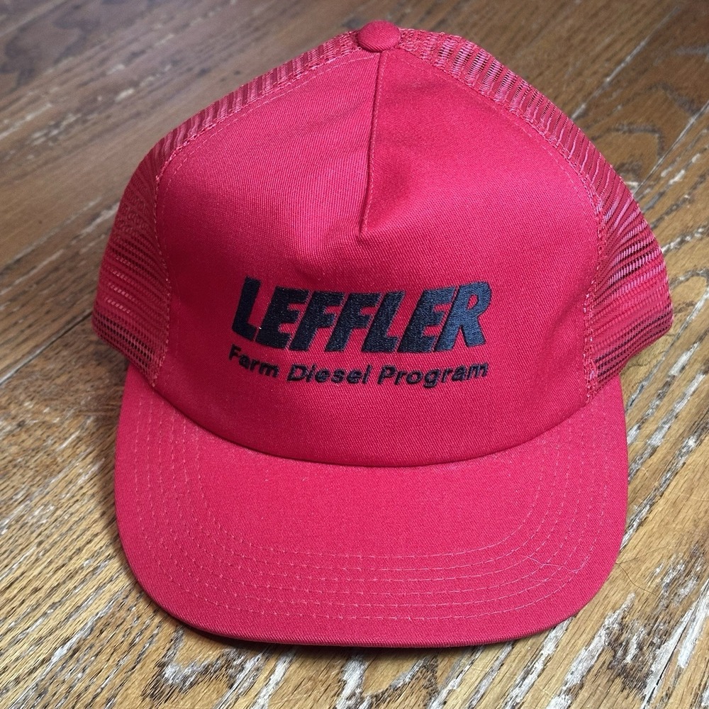 Vintage Leffler‎ Oil SnapBack Hat Cap Made In USA Red Spellout 90's Adjustable